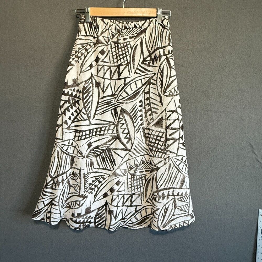 Chicos Brown White Flowy Skirt Below Knees Chicos Size 0 100% Cotton
